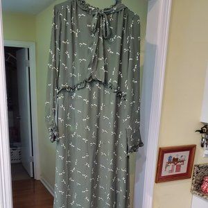 Green japanese blossom maxi dress